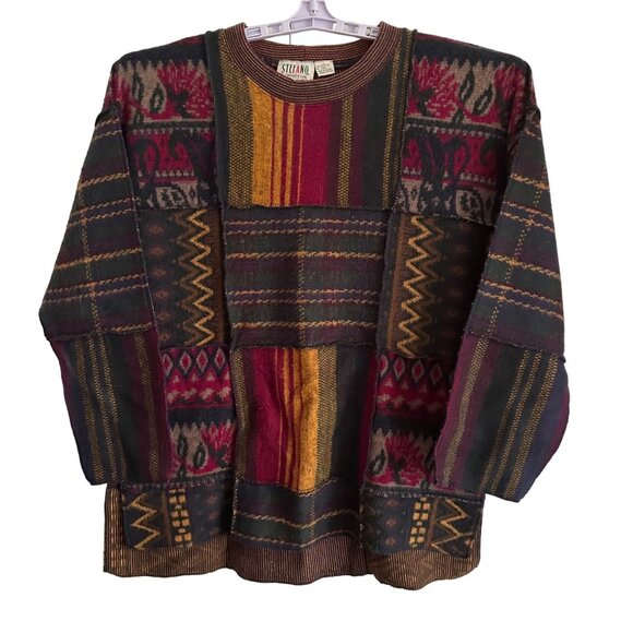Stefano Int Sweaters - Vintage Stefano Int Patchwork Sweater SZ Large Cottagecore Boho Artsy Hippie